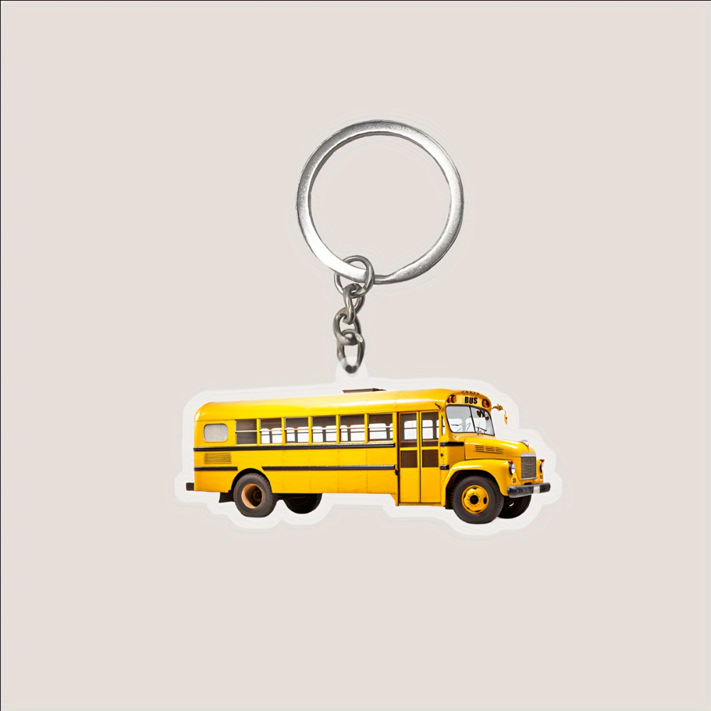 Heavy Equipment Key Ring - 2D Mini School Bus Acrylic Keychain
