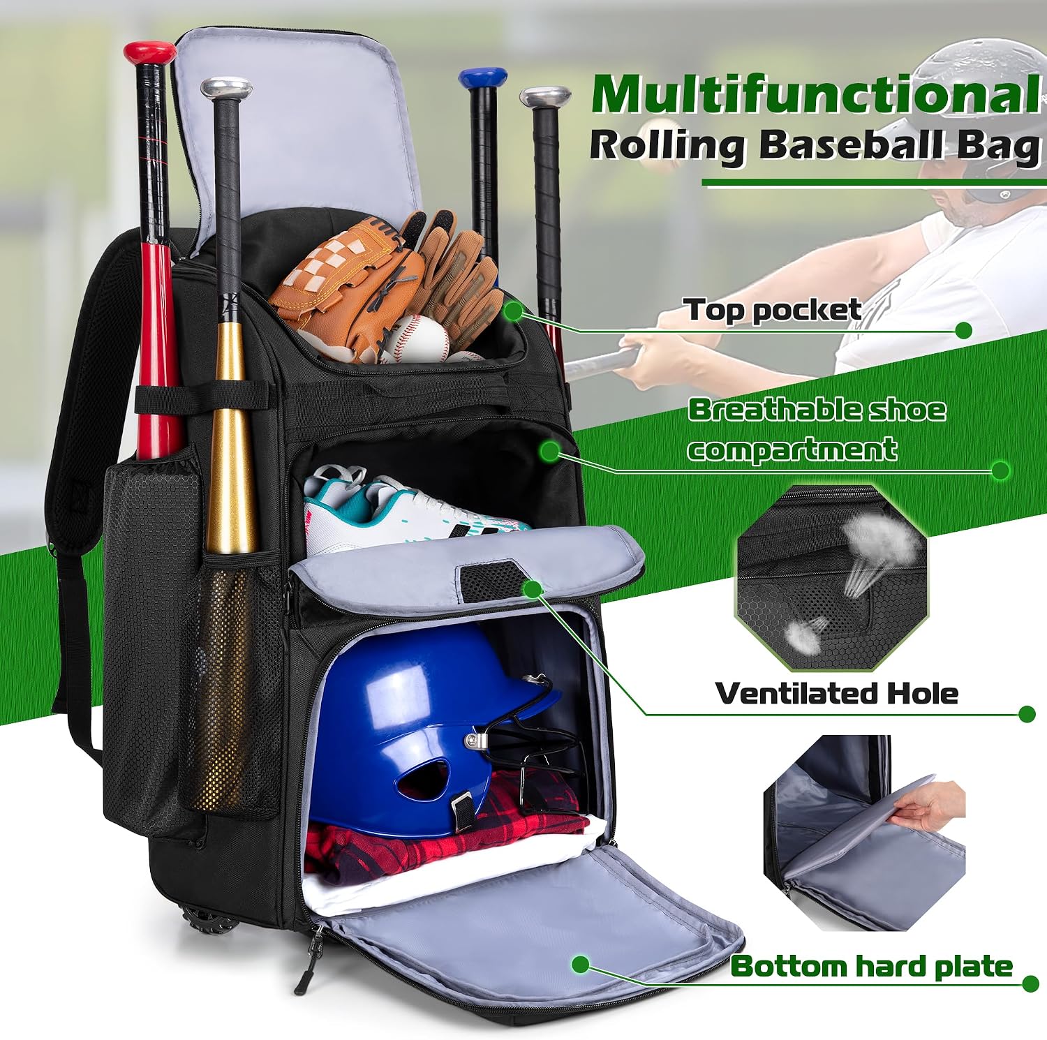 Rolling Baseball Backpack With - Heavy Equipment Usa ulasan dan harga